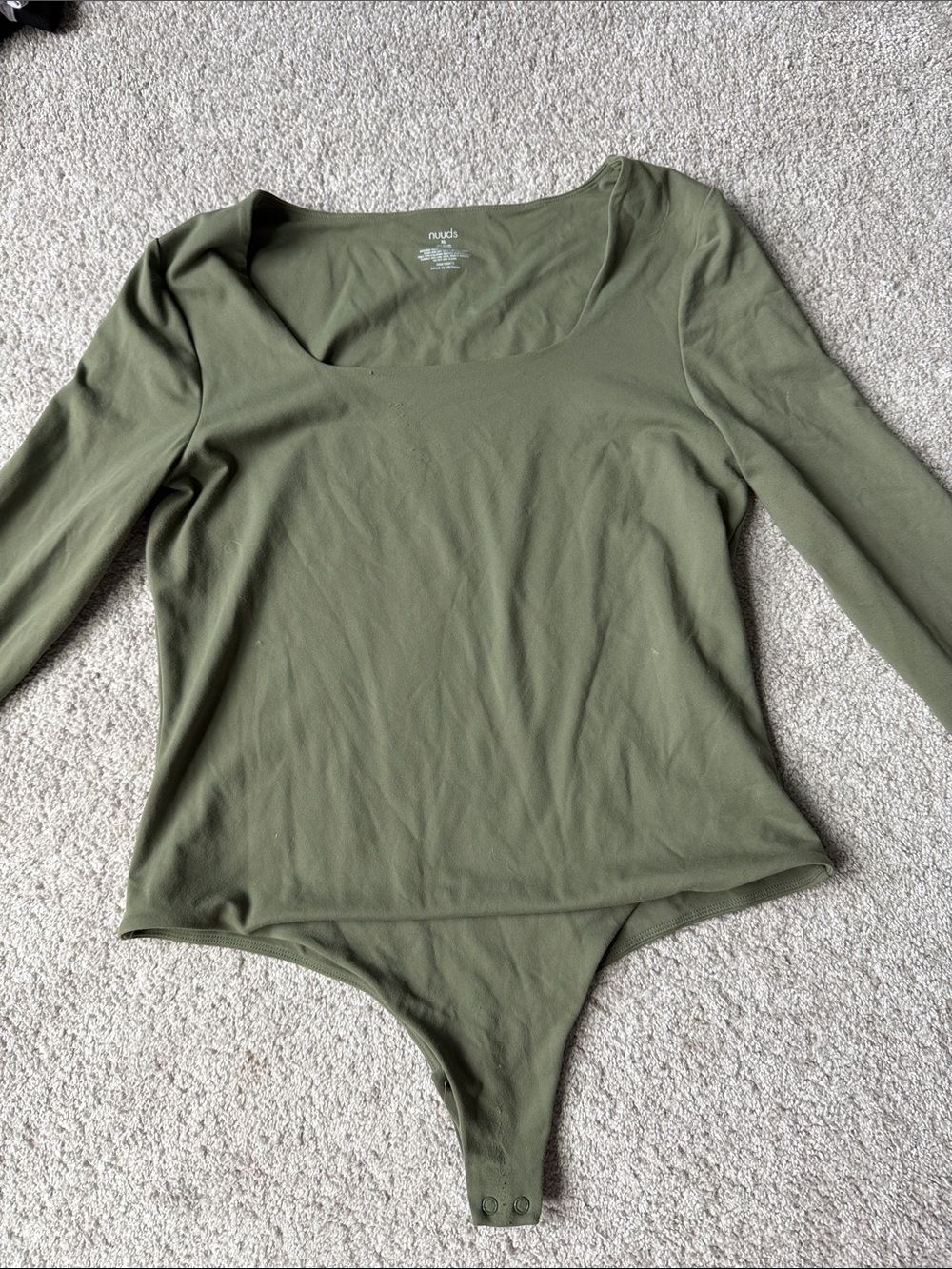 nuuds Olive Green Long Sleeve Square-Neck Bodysuit